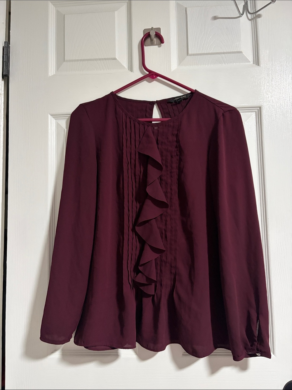 Banana Republic Burgundy Ruffle-Front Long Sleeve Blouse